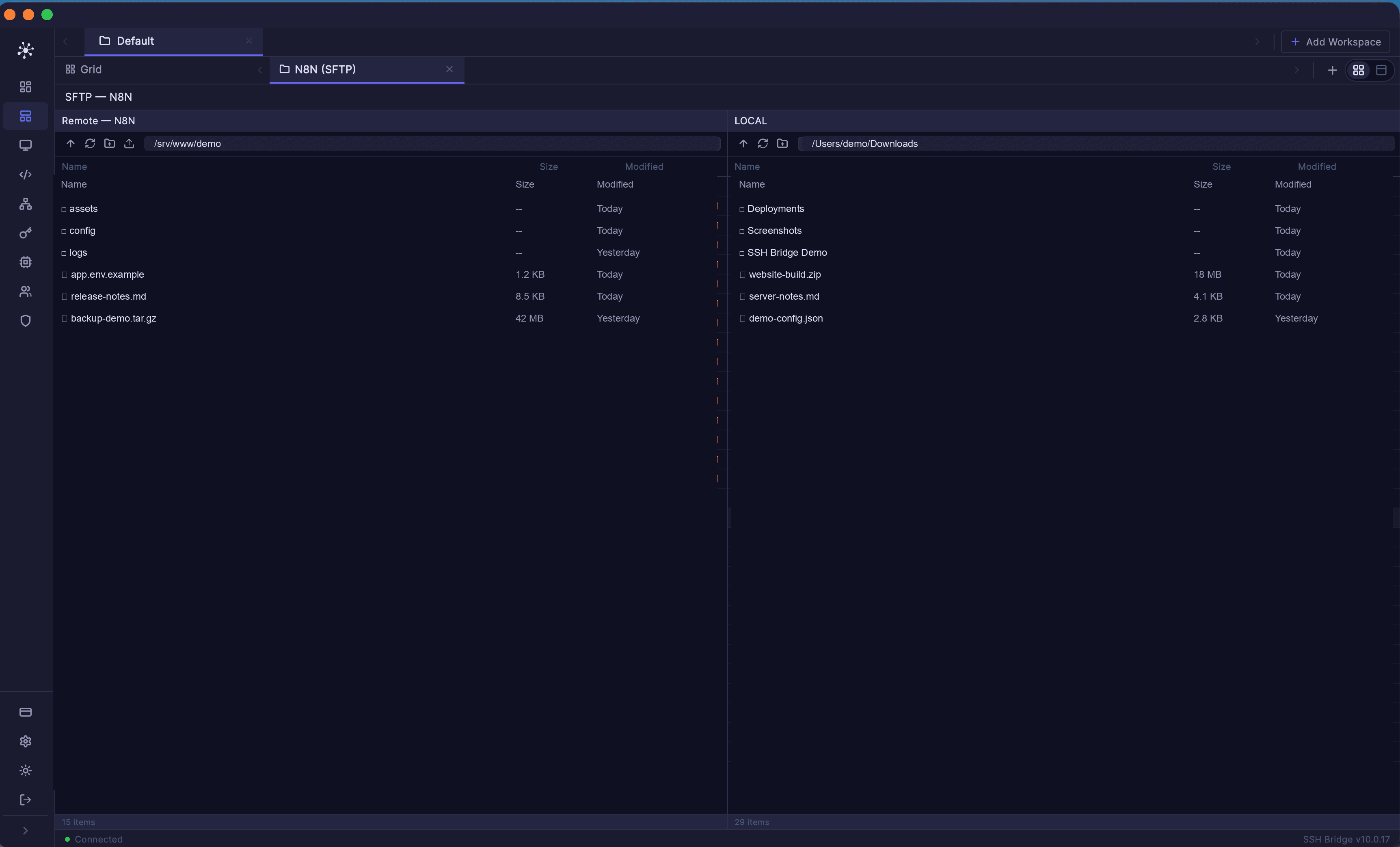 SSH Bridge SFTP browser screenshot