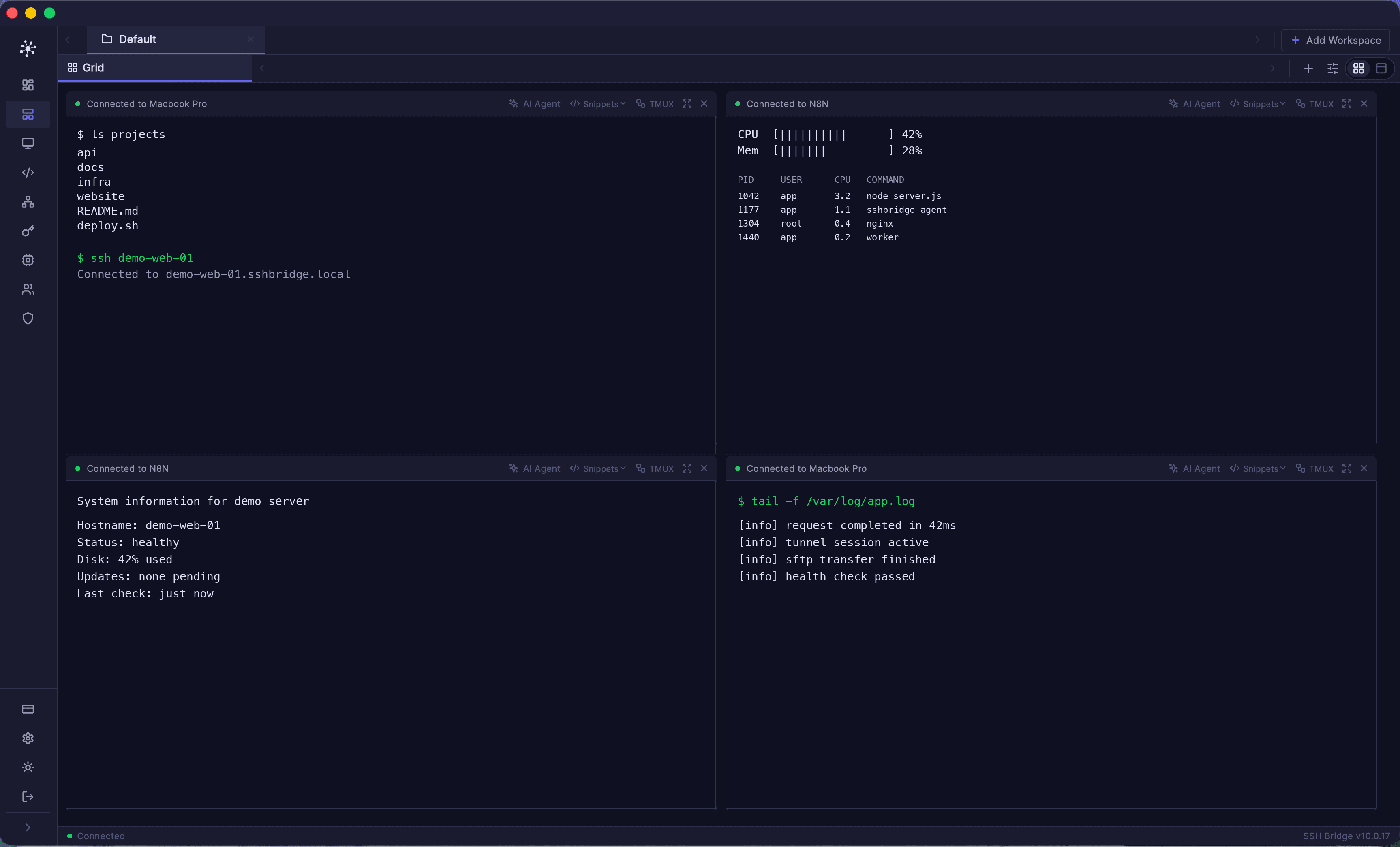SSH Bridge Terminal workspace screenshot